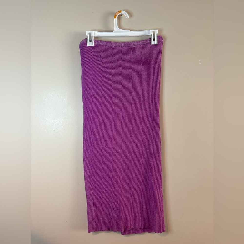 Free People Magenta Borderline Ribbed Knit Wrap Midi Skirt NWOT - Picture 6 of 8